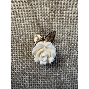Vintage JCPenney Genuine Ivory and 14K Gold Filled Rose Necklace